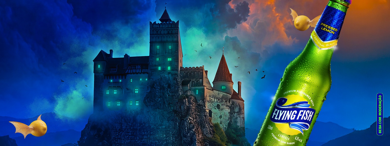 Flying Fish, cerveja com limão da Ambev, pode te levar a festa no Castelo do Drácula