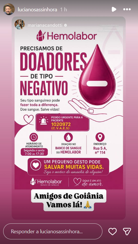 Radialista Luciano pede doação de sangue para a filha em Goiânia