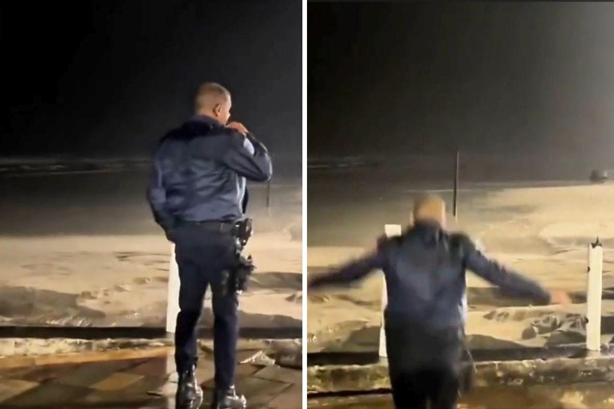 Guarda civil é 'engolido' por cratera após calçada ceder na orla de Praia Grande (SP)
