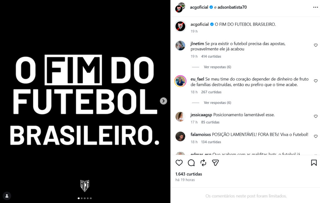Torcedores do Vila Nova e Atlético-GO criticam manifesto em defesa das bets