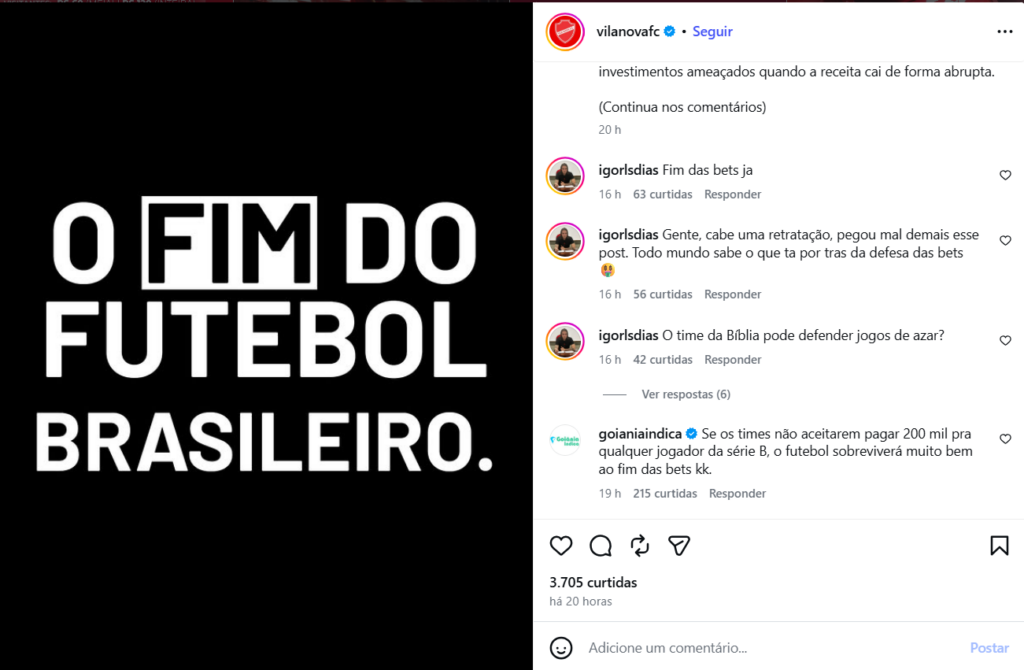 Torcedores do Vila Nova e Atlético-GO criticam manifesto em defesa das bets