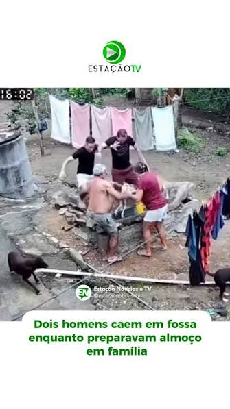 Dois homens e um cachorro caem em fossa sanitária após tampa desabar