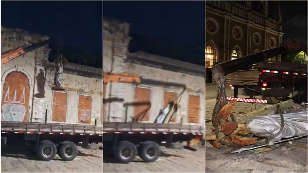 Estátua da Sagrada Família quebra ao cair de guincho em Fortaleza