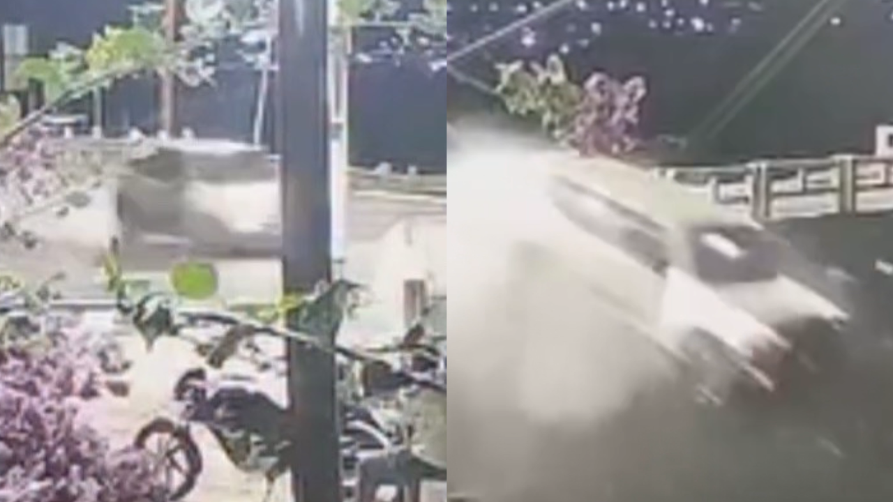 Vídeo mostra carro que derruba mureta e cai de ponte no Ceará