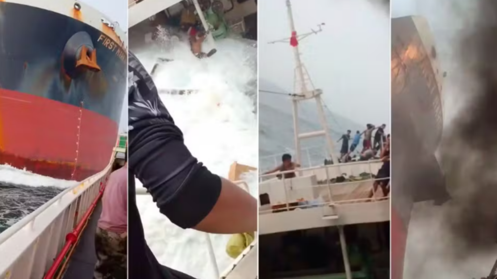 Vídeo: Navio de grande porte colide com barco de pesca em águas do Estreito de Singapura