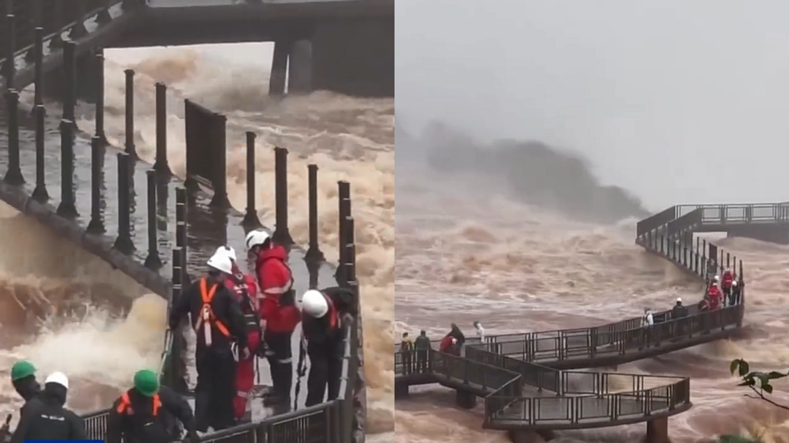 Vídeo: Trabalhadores se arriscam para retirar grades de passarela nas Cataratas do Iguaçu