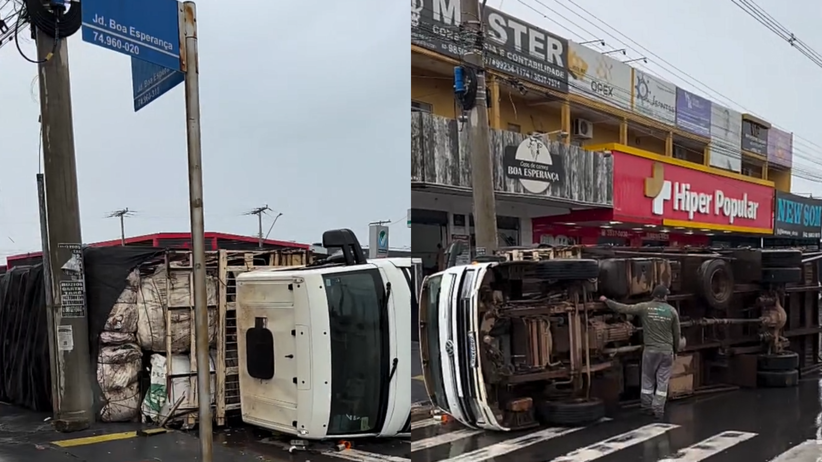 Caminhão tomba em cruzamento de Aparecida de Goiânia