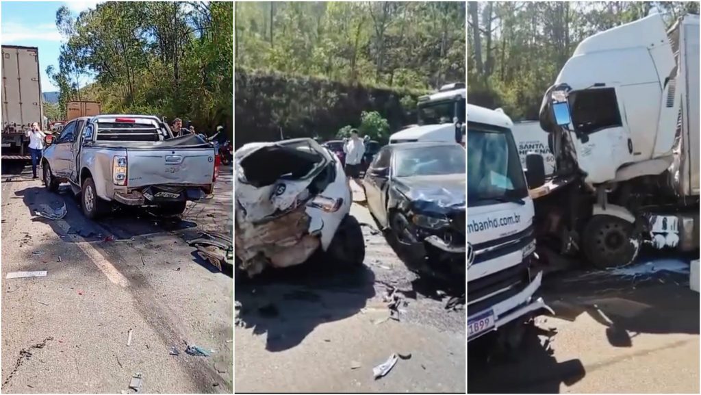 Vídeo: Caminhão perde freios e provoca engavetamento com 20 veículos na BR-040
