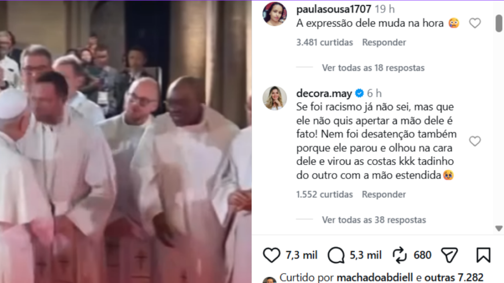 Vídeo mostra Papa Leão XIV passando por padre negro sem apertar sua mão na França