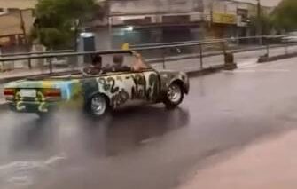 Motorista faz manobras arriscadas na Av. Anhanguera durante chuva em Goiânia