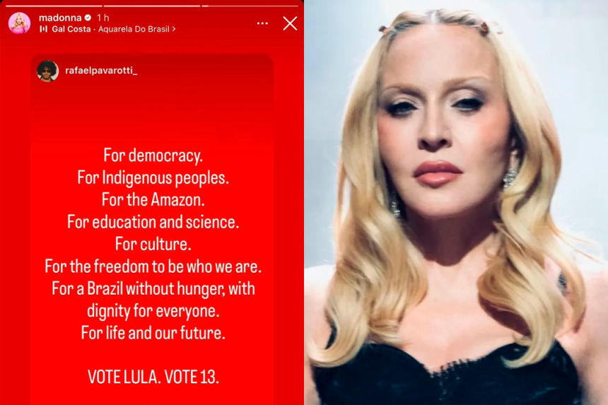 Madonna declara apoio a Lula após publicação de fotógrafo brasileiro